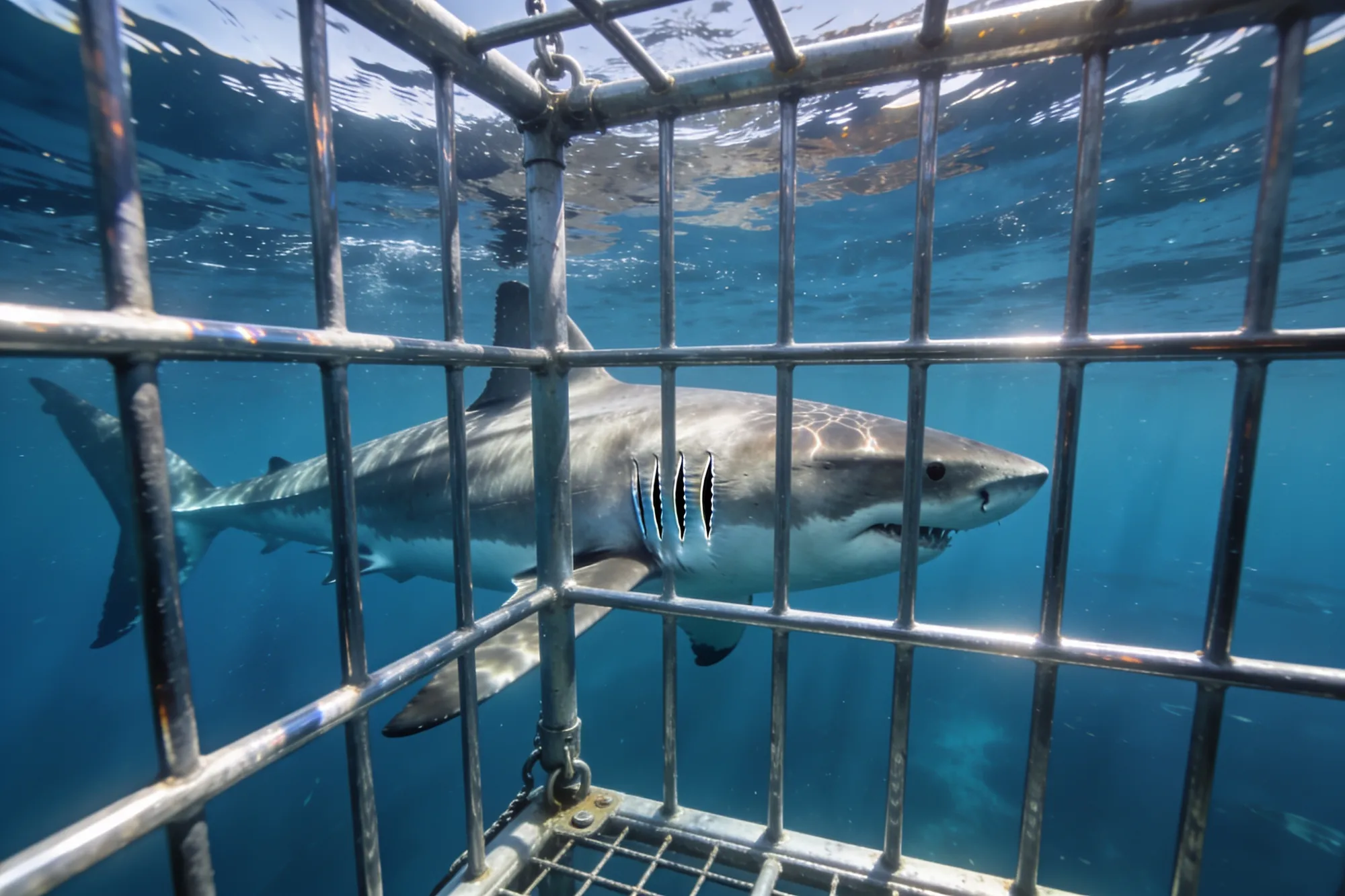 Photo: Divers in the cage