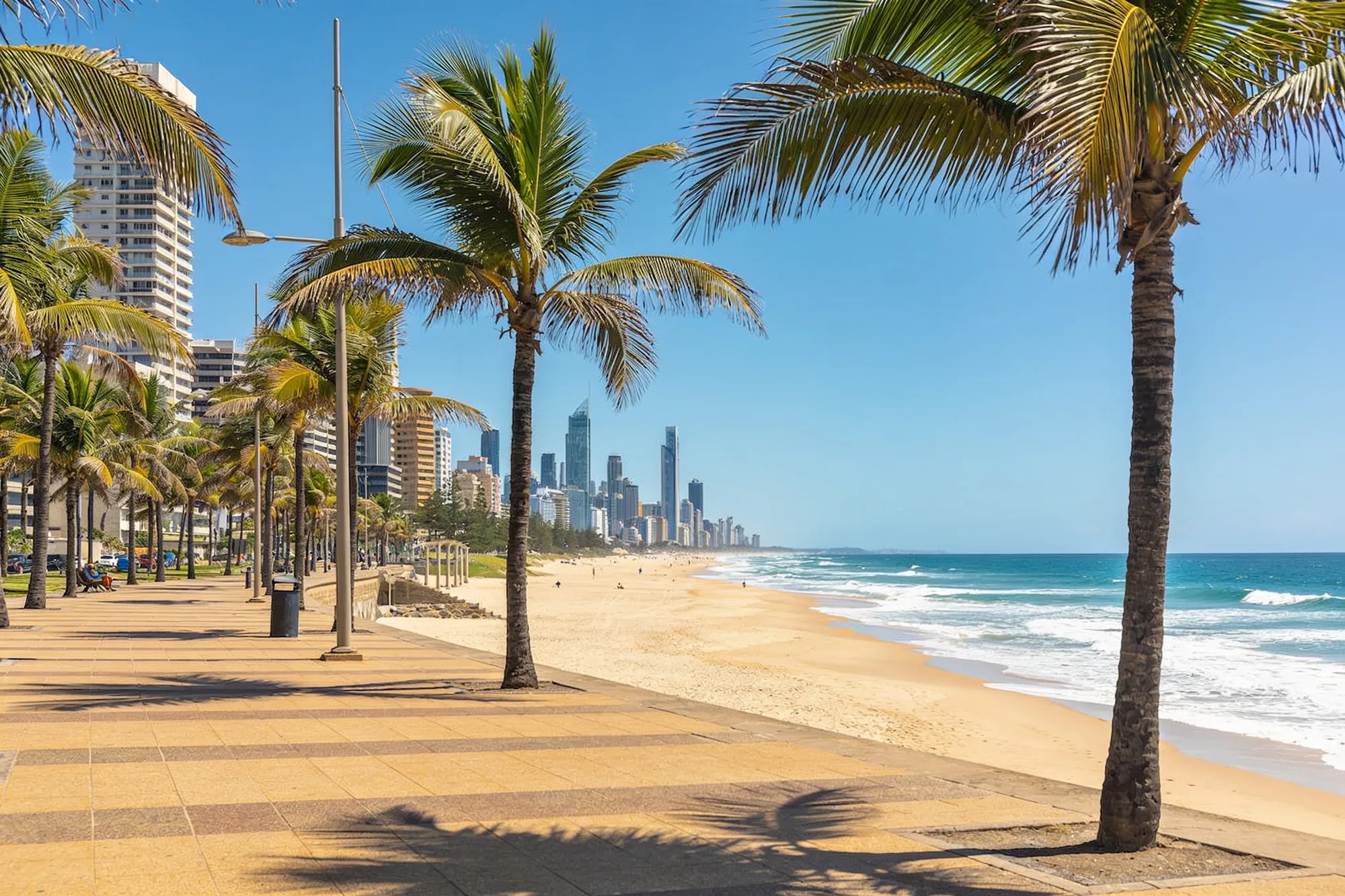 The Golden Mile beachfront promenade and Durban skyline