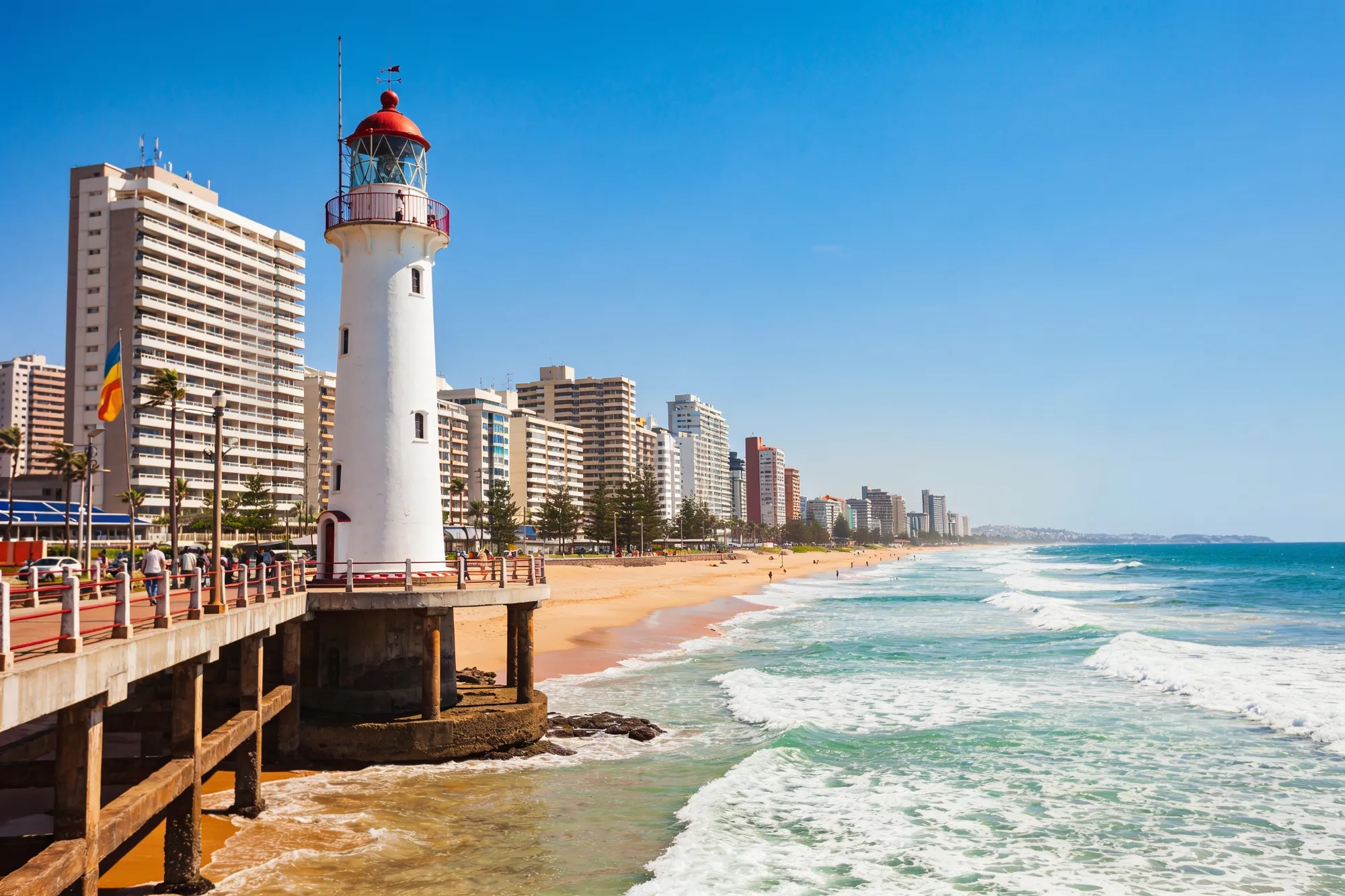 The Umhlanga lighthouse and promenade on the beach north of Durban