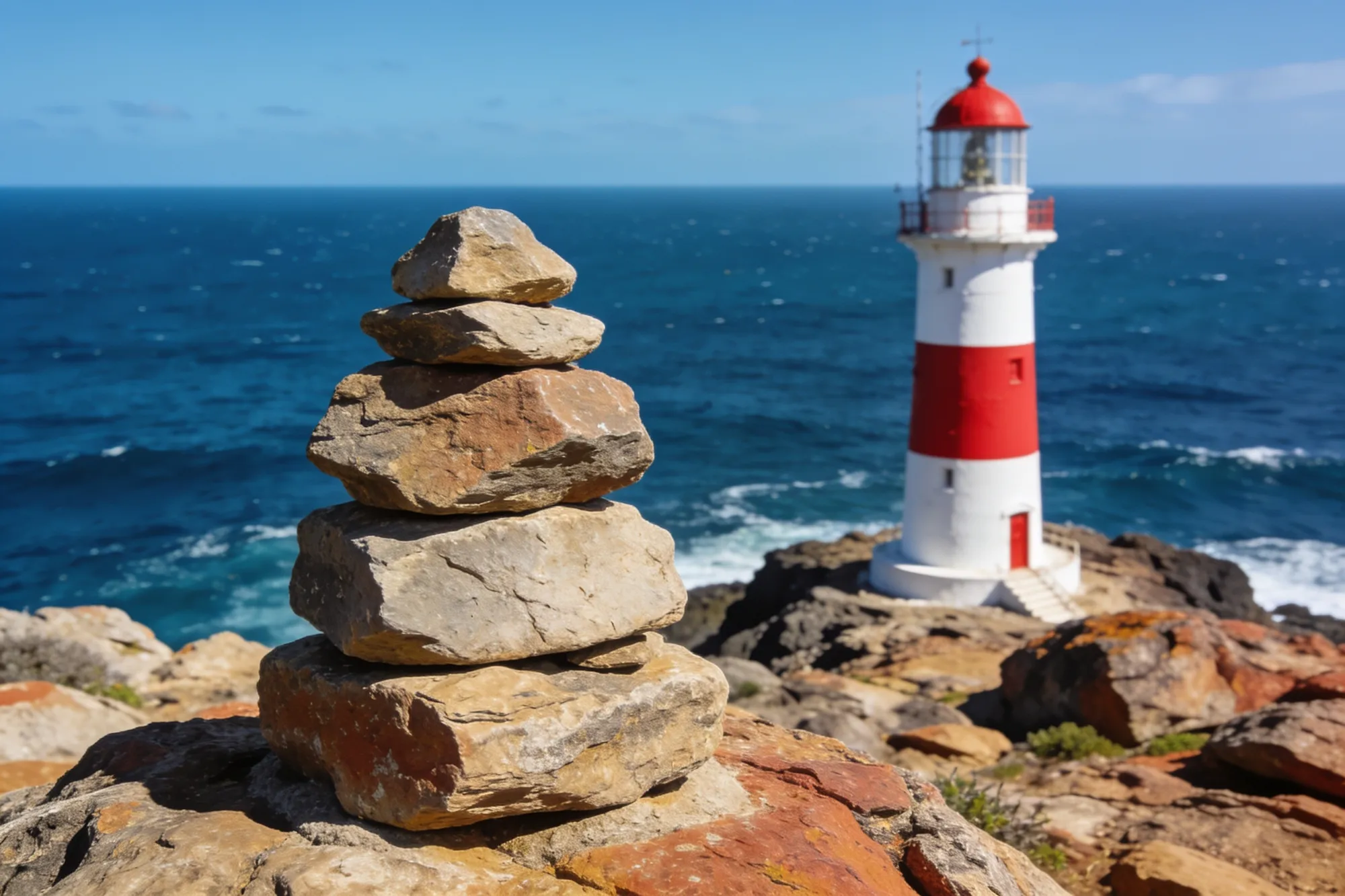El monumento de la punta sur y el faro en Cabo Agulhas