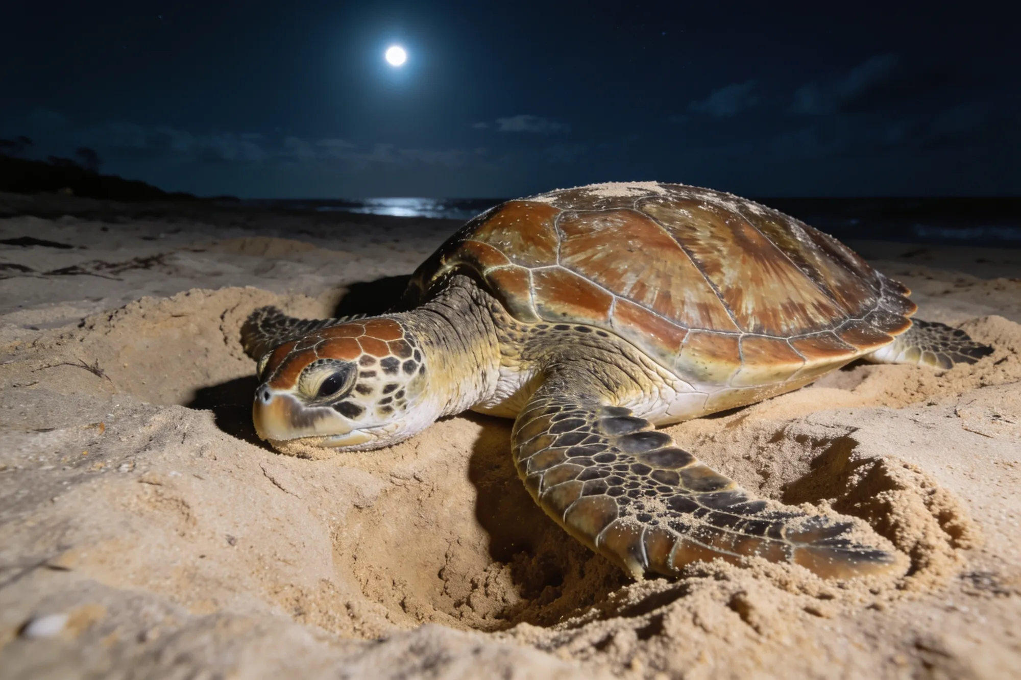 Photo — A loggerhead turtle nesting