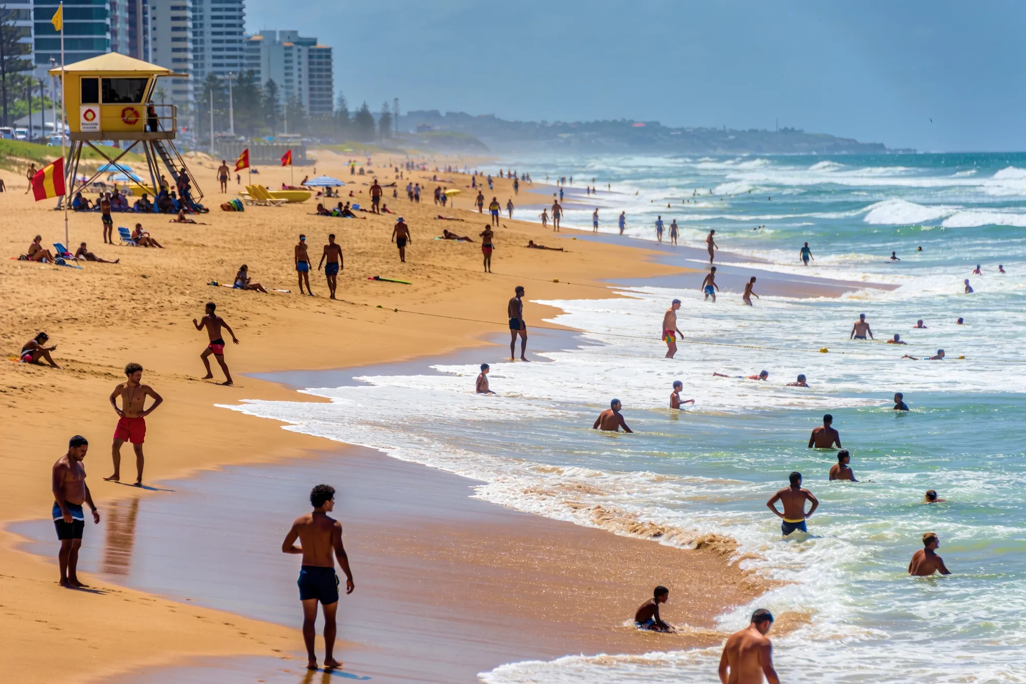 Photo — Swimmers on a lifeguarded beach