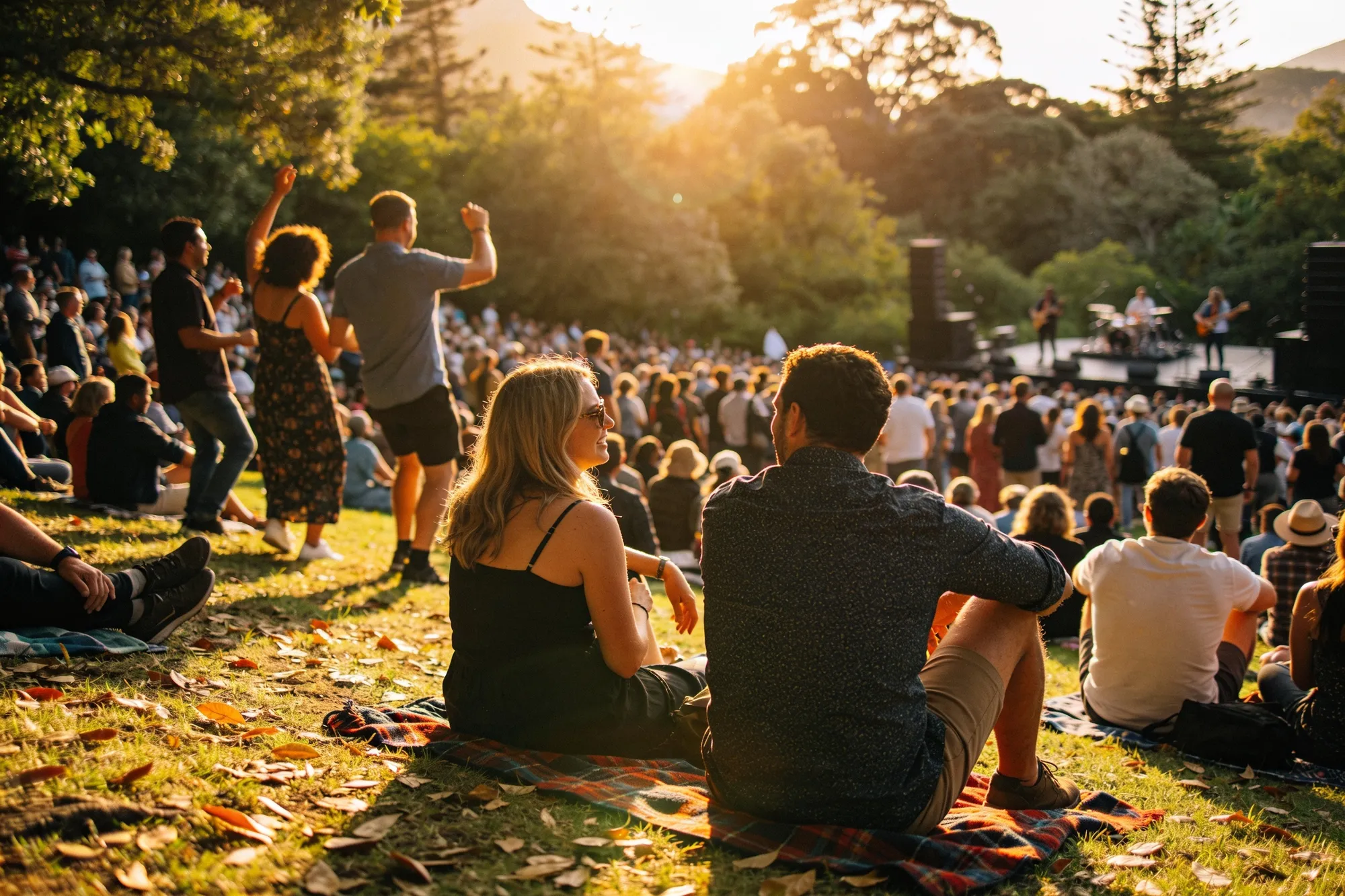 Foto: el público de un concierto al atardecer