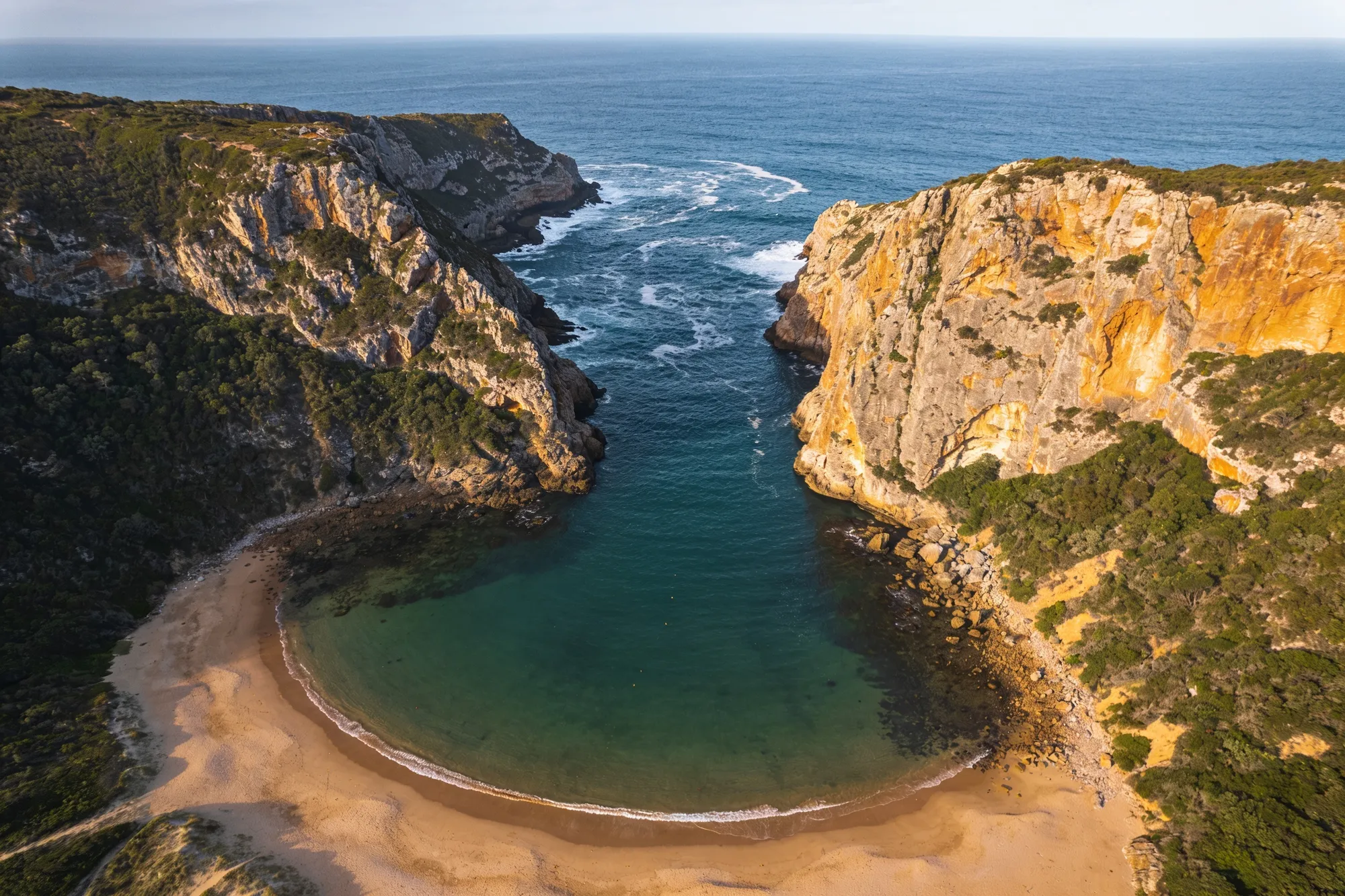 The Knysna Heads guarding the lagoon mouth seen from above