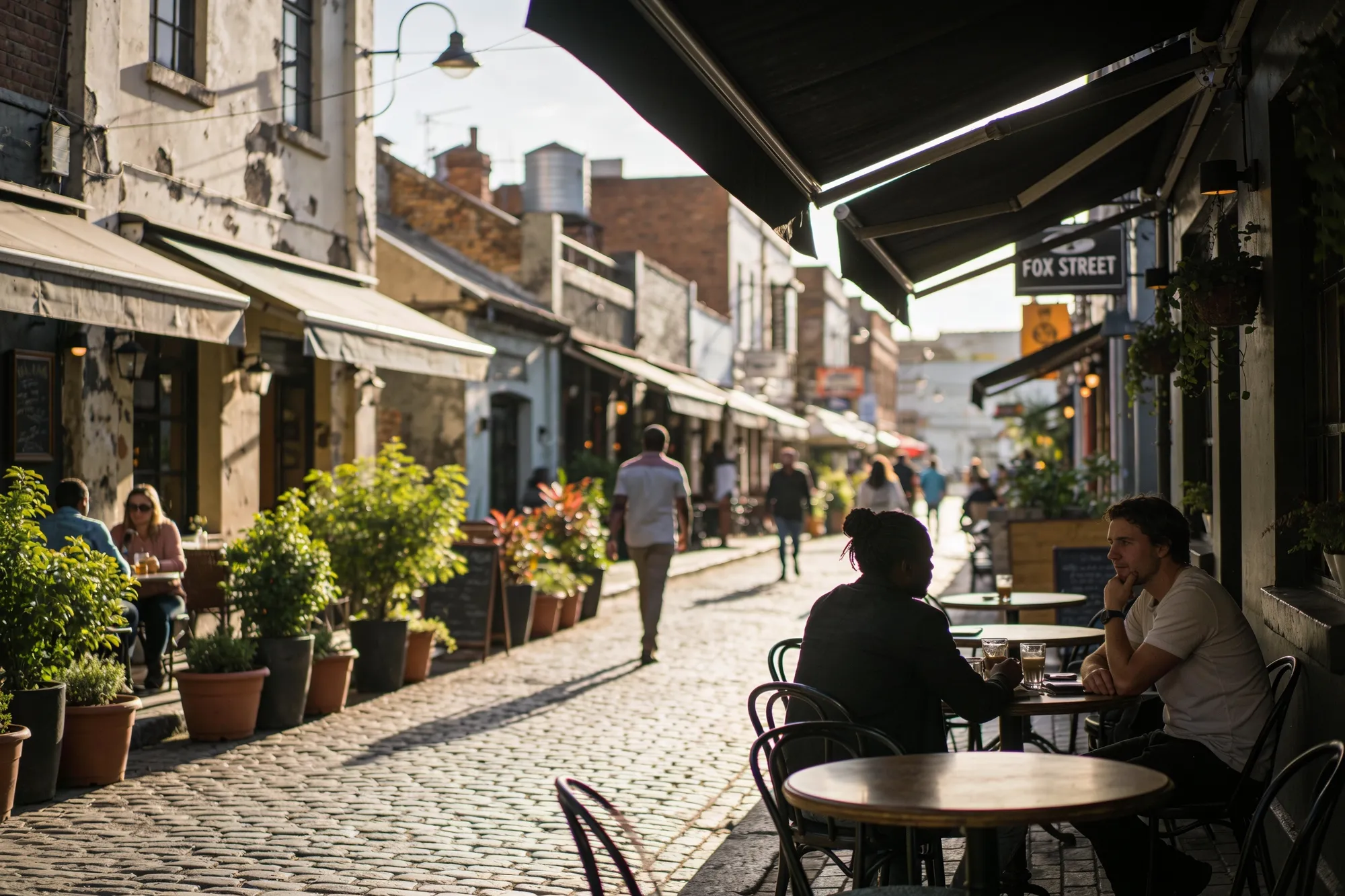 Photo — Cafés and crowds on Fox Street