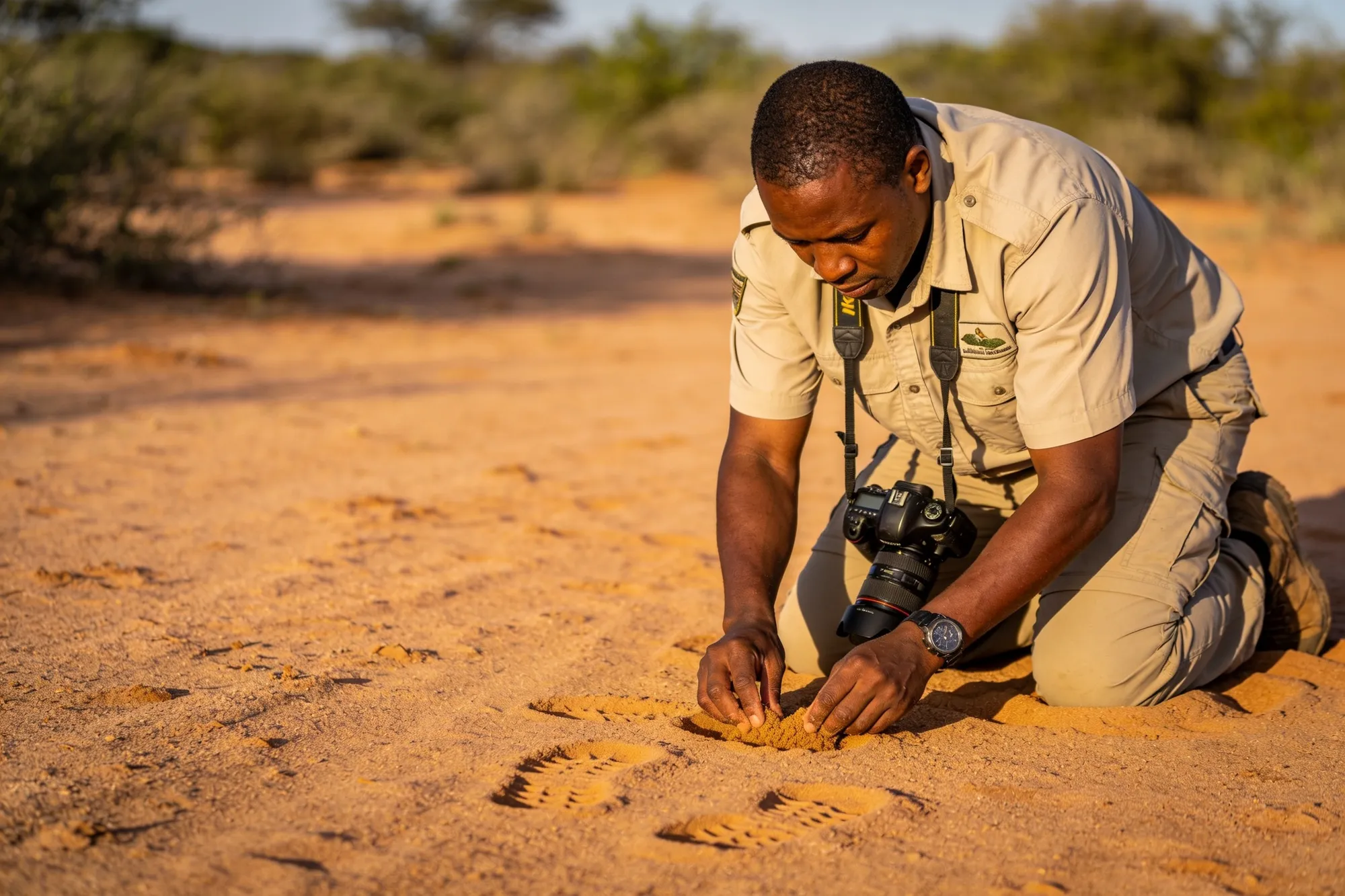 Photo: A tracker reading the sand