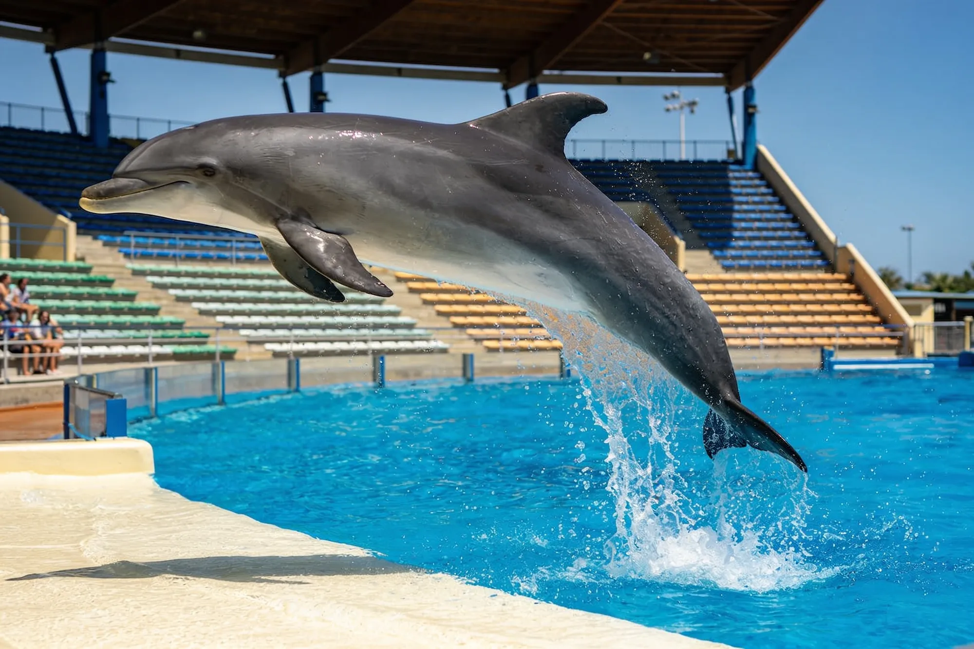 Photo — A dolphin show at the Sea World stadium