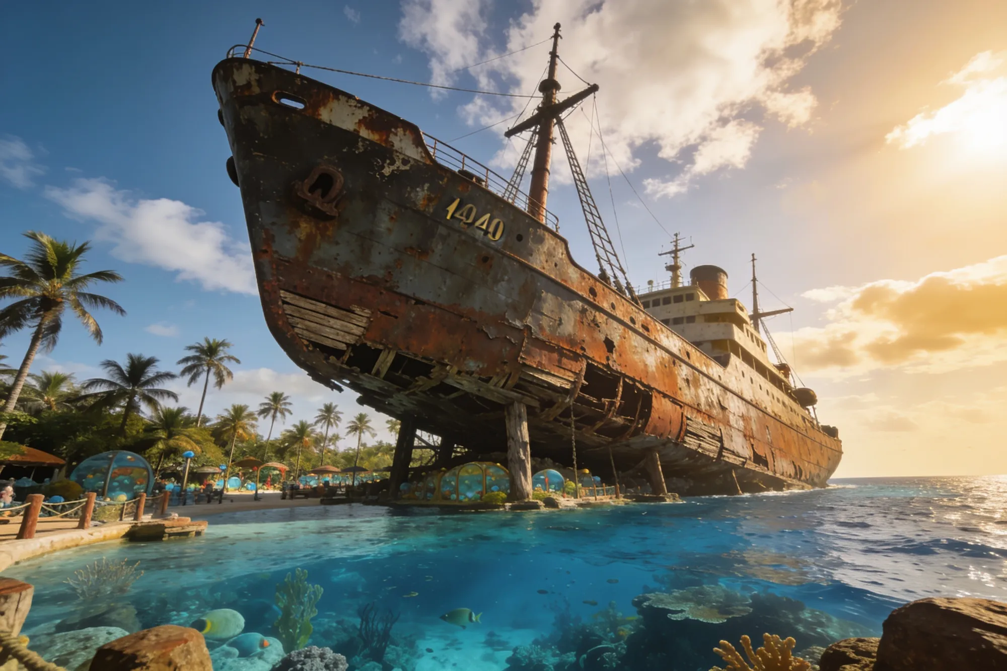 Photo — The shipwreck replica above the aquarium